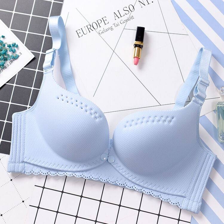 夏薄款透气无钢圈前开扣式聚拢防下垂喂奶产孕妇内衣套装 浅蓝色单件