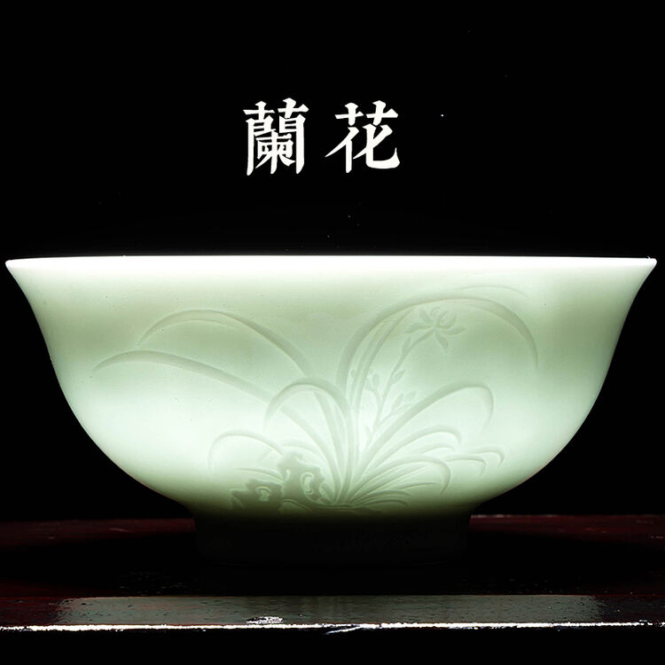 浮雕影青色釉6英寸米饭碗中式餐具色泽如玉高温食器 影青6英寸兰花碗