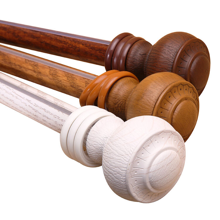 木纹头窗帘杆罗马杆静音窗帘轨道单双杆 柚木色双杆
