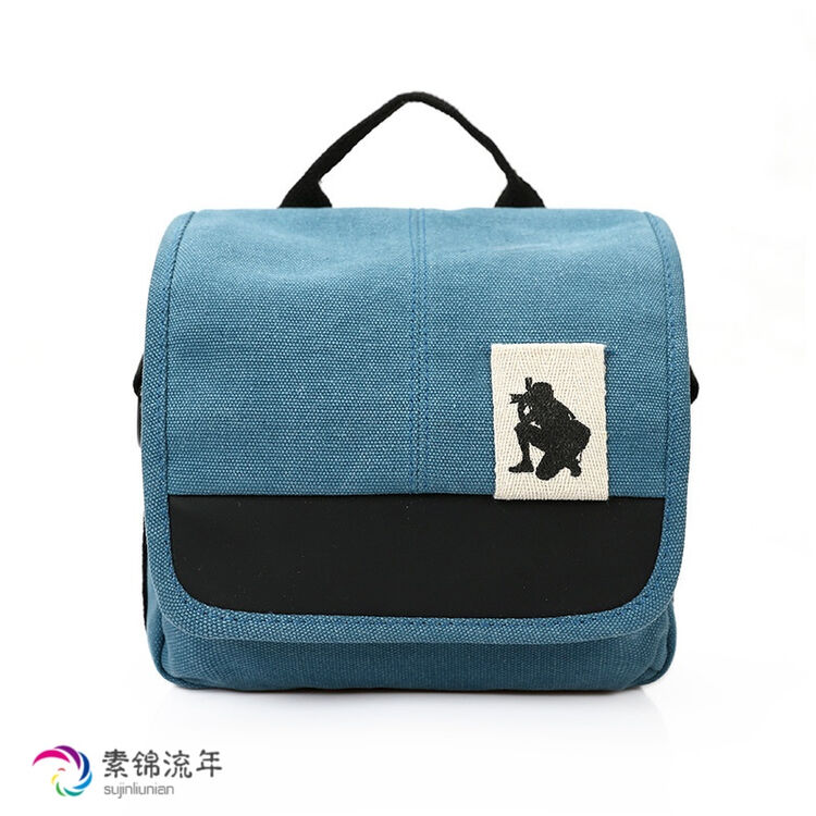 素锦流年帆布多单肩手提斜跨微单单电相机包 蓝色