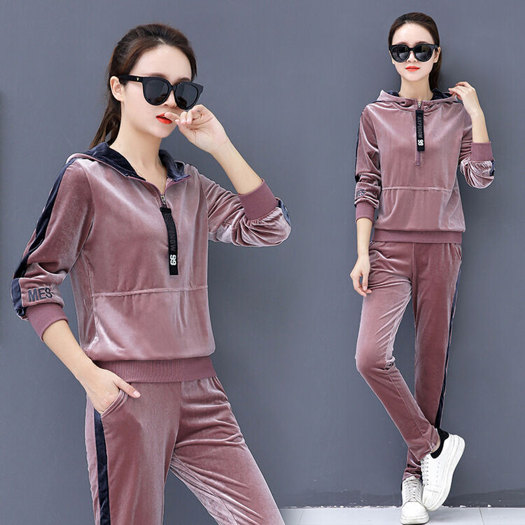 金丝绒运动套装春秋两件套 豆沙粉粉 m【图片 价格 品牌 评论】-京东