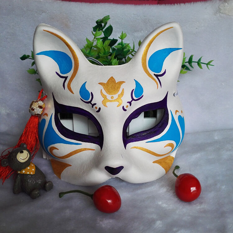 阿坡饵cos手绘和风日式古典手工艺猫脸狐狸面具动漫展装饰动漫彩绘