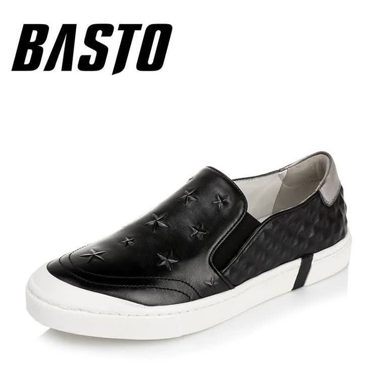 basto/百思图秋季牛皮休闲男鞋bch15cm6 黑色 43