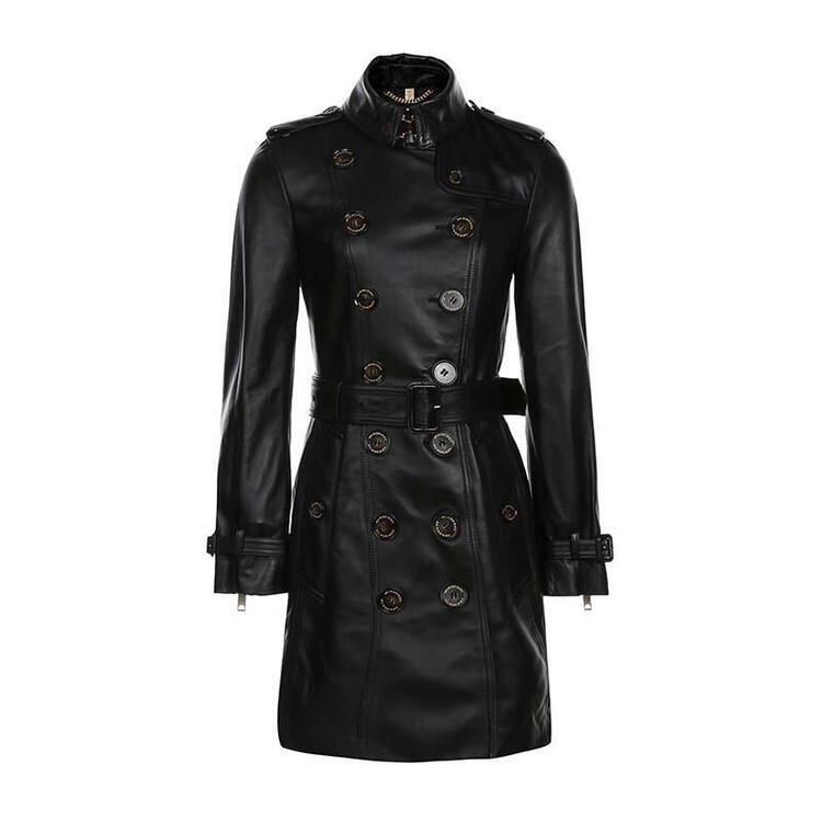 burberry巴宝莉女款双排扣羊皮皮衣皮草4055940 黑色 6