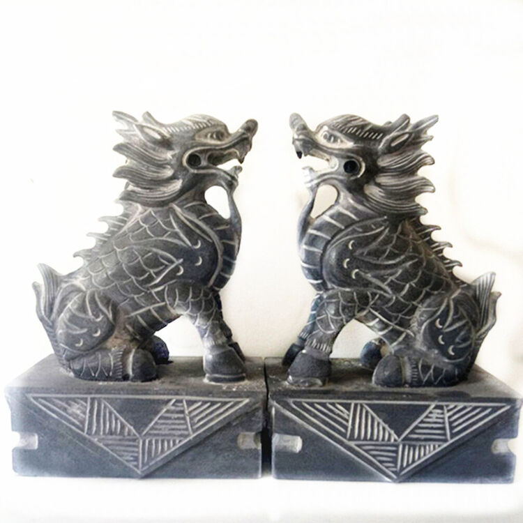 石头麒麟镇宅摆件一对送子青石麒麟貔貅狮子 高24厘米一只