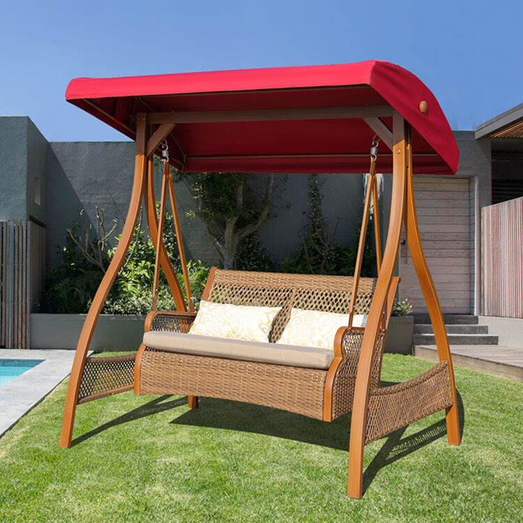 户外秋千庭院花园双人阳台铁艺秋千摇椅室外吊椅吊篮藤椅秋千椅 金色