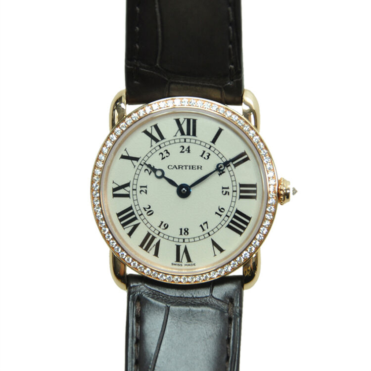 全新cartier卡地亚 ronde louis cartier 18k玫瑰金镶钻 白色 石英