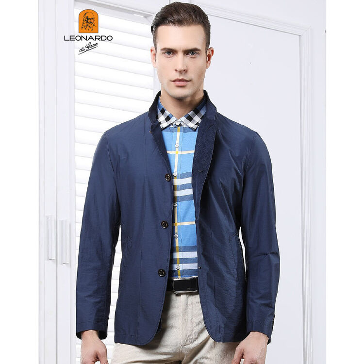 利奥纳多leonardo di gasun 单层无里布时尚拼布立领纽扣款夹克 深