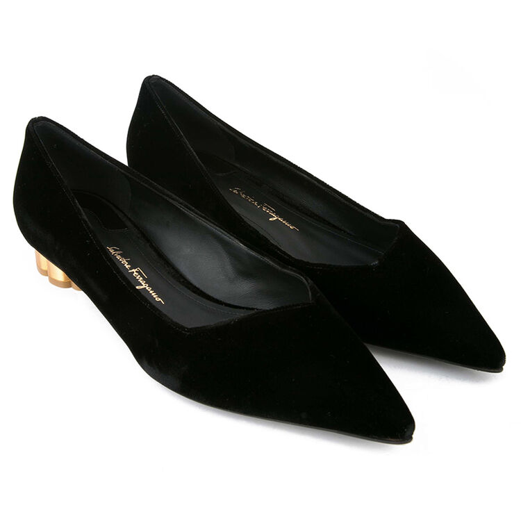 ferragamo女鞋 绒面尖头女士平底鞋 671182 黑色 us5.