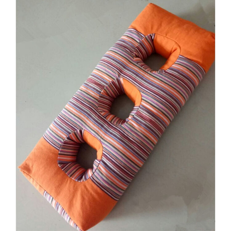 老粗布纯棉三孔耳枕护耳枕填充物为荞麦壳保护耳朵 桔红色