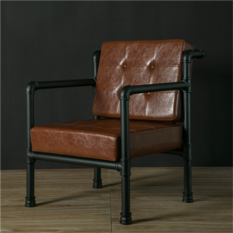复古铁艺软皮沙发咖啡厅酒吧椅水管工作室沙发 单人位方管60*60*75cm