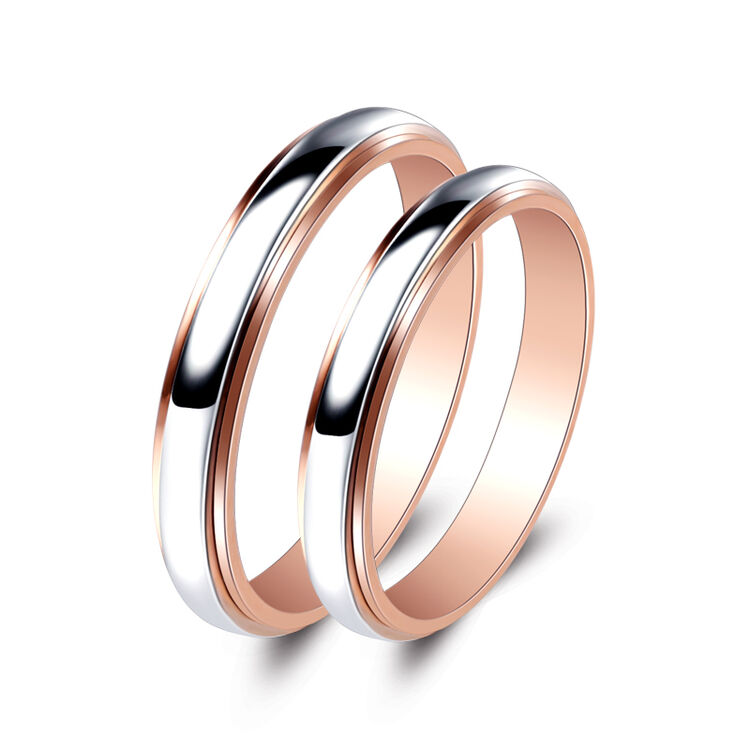 18k金素金戒指白金伴玫瑰金情侣对戒可定制铂金伴彩金正品 男戒 15号