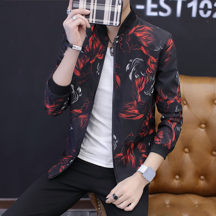 黑社会男装夹克衫青年混混霸气花外套竖领威风勇猛很拽的上衣服帅