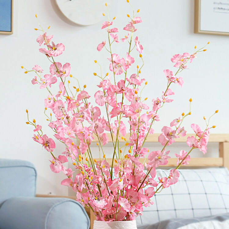假花塑料绢布花家居花卉花瓶插花艺【不含花瓶】 5支粉色仿真跳舞兰