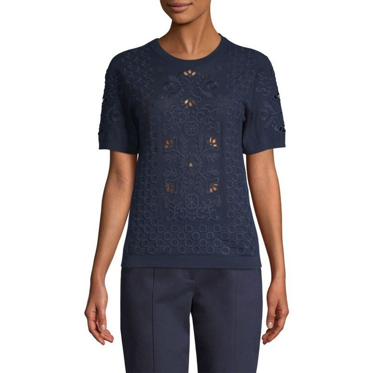 托里伯奇(tory burch)女士t恤 棉质 绣花 镂空 8316sa4313