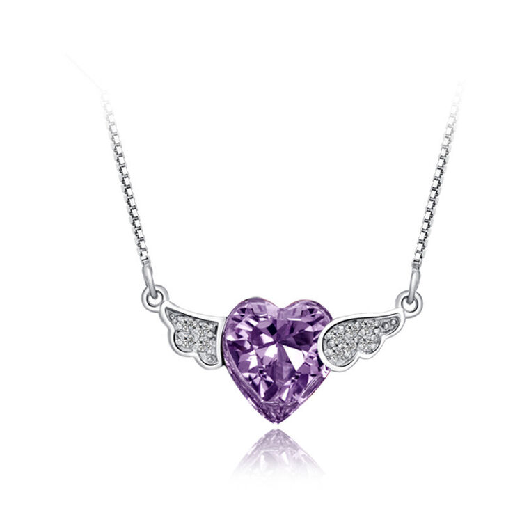 久爱水晶项链守护之翼925银吊坠韩版女时尚银首饰品 紫水晶 配送证书