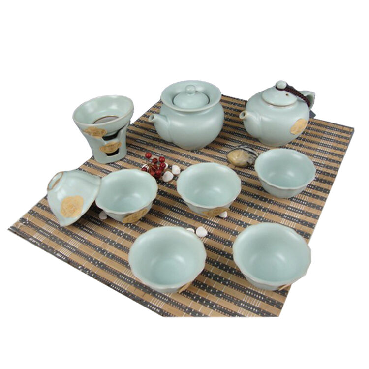 恒缘 汝窑功夫茶具珠圆壶天青色10头礼盒套装