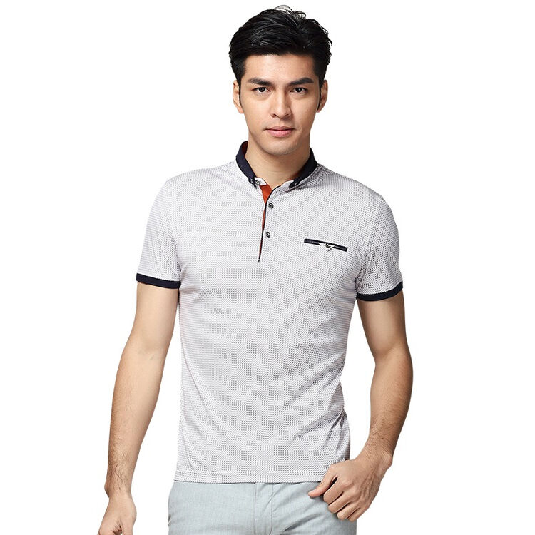 红豆hodo 男装 商务休闲男士polo衫丝光棉印花短袖t恤 咖啡色175/92a