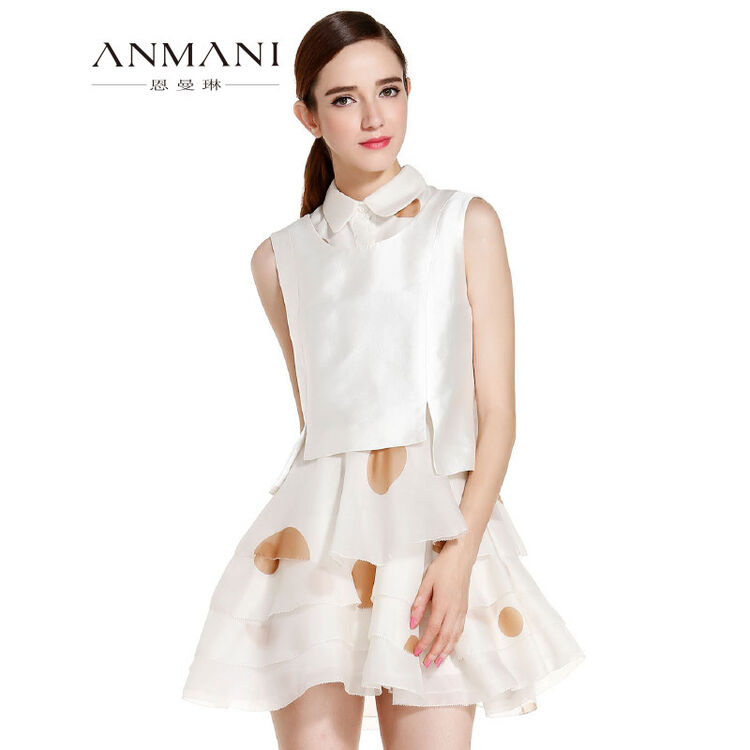 恩曼琳anmani 优雅淑女两件套无袖连衣裙 米白色 08(170/88a)