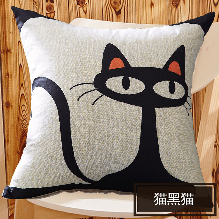 一品皇家 沙发抱枕靠垫抱枕套带芯方枕头含芯靠枕 猫黑猫 45cm*45cm