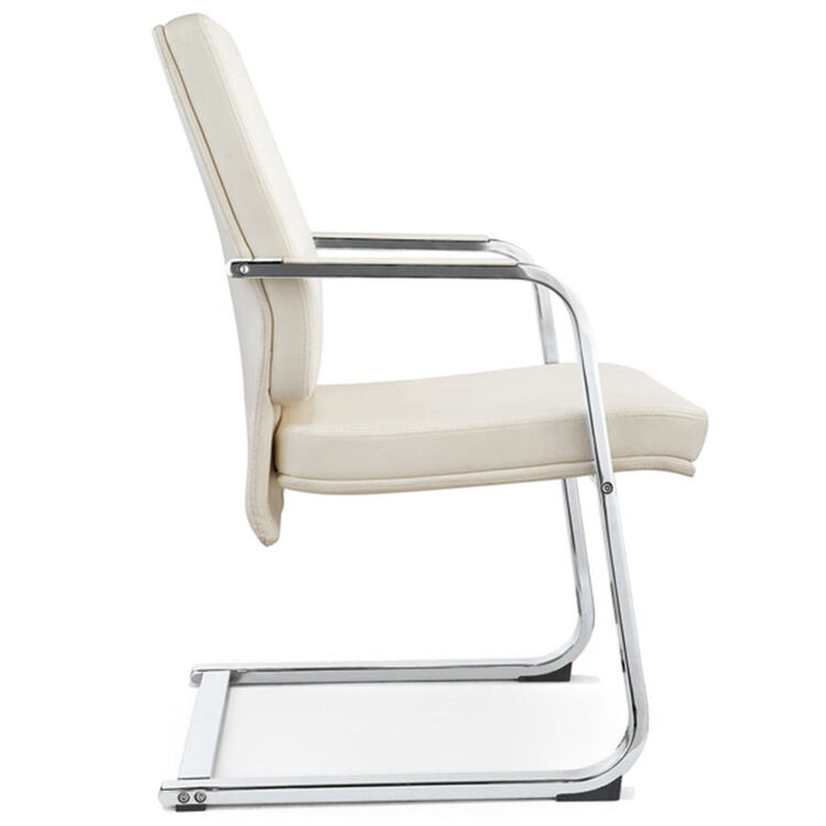 临赫白色真皮会议椅 家用弓形脚办公椅 接待椅 休闲会议凳子 西皮班前