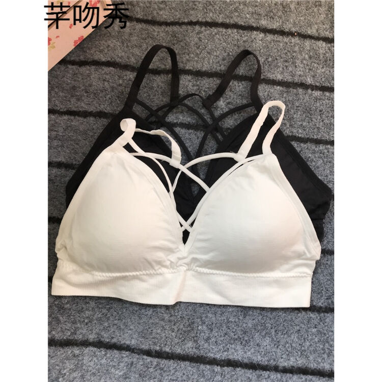 2018女带胸垫美背交叉带裹胸抹胸胸罩性感聚拢防走光内衣吊带衣 白色