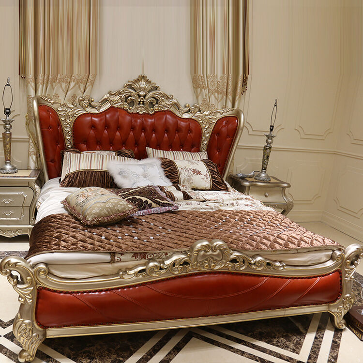 8米 别墅卧室双人床大床 实木床 新婚床 软靠真皮床 美式橡木古典床