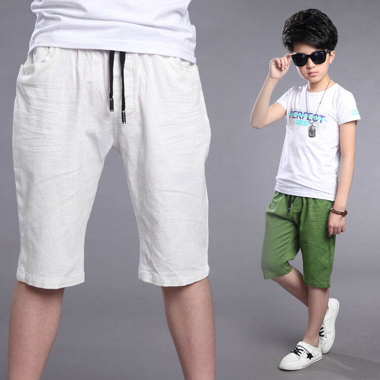 童装男童裤子中大童儿童纯色中长裤2018夏装新品男孩子三角标五分裤