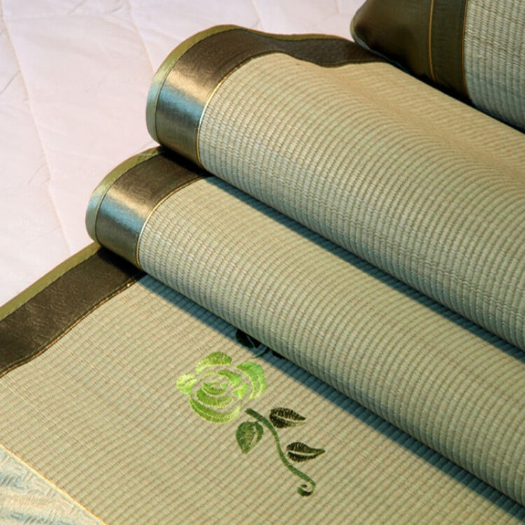 2加厚三件套双人床兰草席冰丝 枫叶菱纹双面宽边三件套 1.5m(5英尺)床