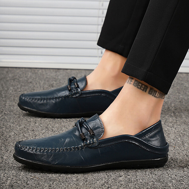 夏季英伦豆豆鞋男士真皮开车鞋男鞋秋季软底休闲鞋牛皮鞋子男懒人套脚