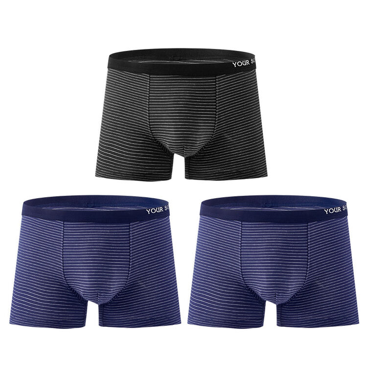 宜而爽新款男士内裤四角裤 棉氨弹力轻柔透气吸汗条纹短裤男3条装