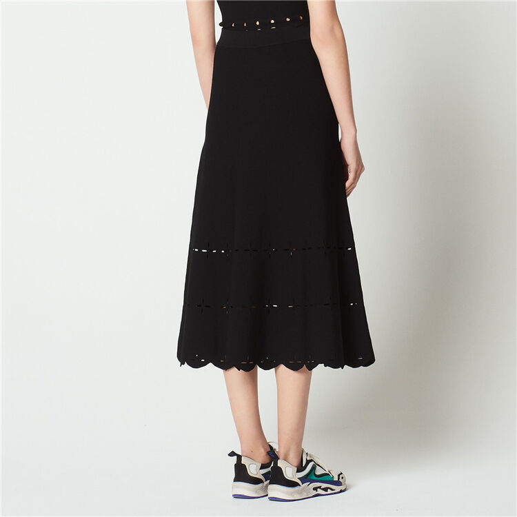 sandro半身裙18春夏纯色森女舒适百搭名媛淑女气质中长裙e18rosy 黑色