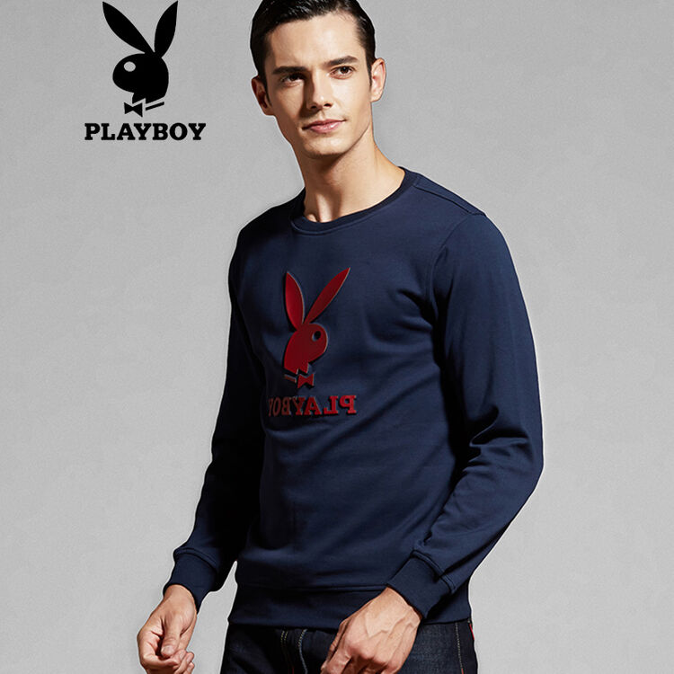 花花公子 playboy 卫衣 男士时尚圆领套头长袖卫衣 宝兰 l