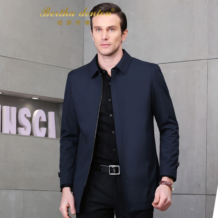 伯莎丹顿2018春季新款轻奢男装休闲中长款风衣2018春季新款英伦风商务