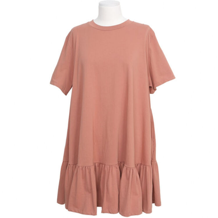 stylenanda官方 拼接荷叶摆短袖连衣裙 烟粉色 均码