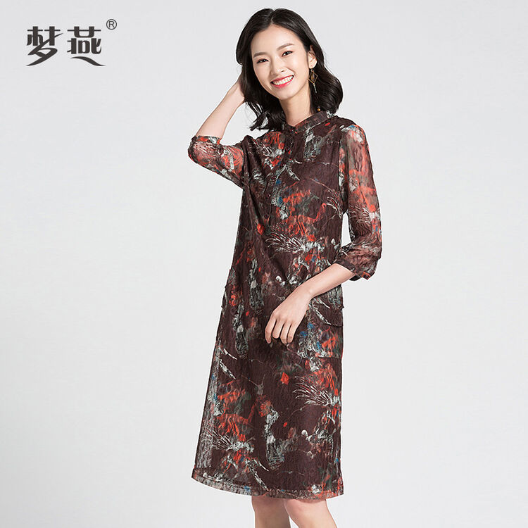 梦燕精品女装简约大方优雅气质时尚抽象花连衣裙aa8308 抽象花 160/09