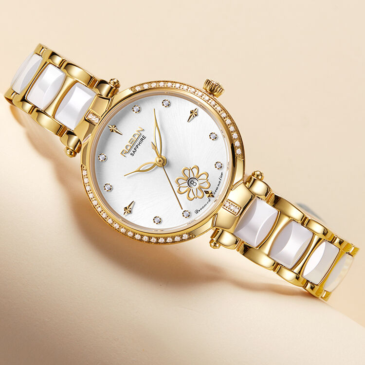 劳士顿(rosdn)女士手表 陶瓷女表石英时尚简约镶钻女式表钟表3621 间