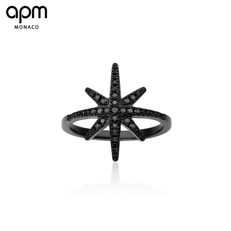 apm monaco 黑色镶晶钻戒指星星指环a15734bzr 48