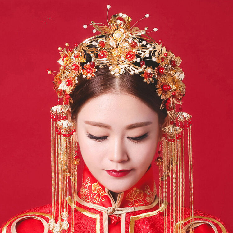 美居美艺 新娘古装头饰 饰品演出影楼结婚庆流苏凤冠
