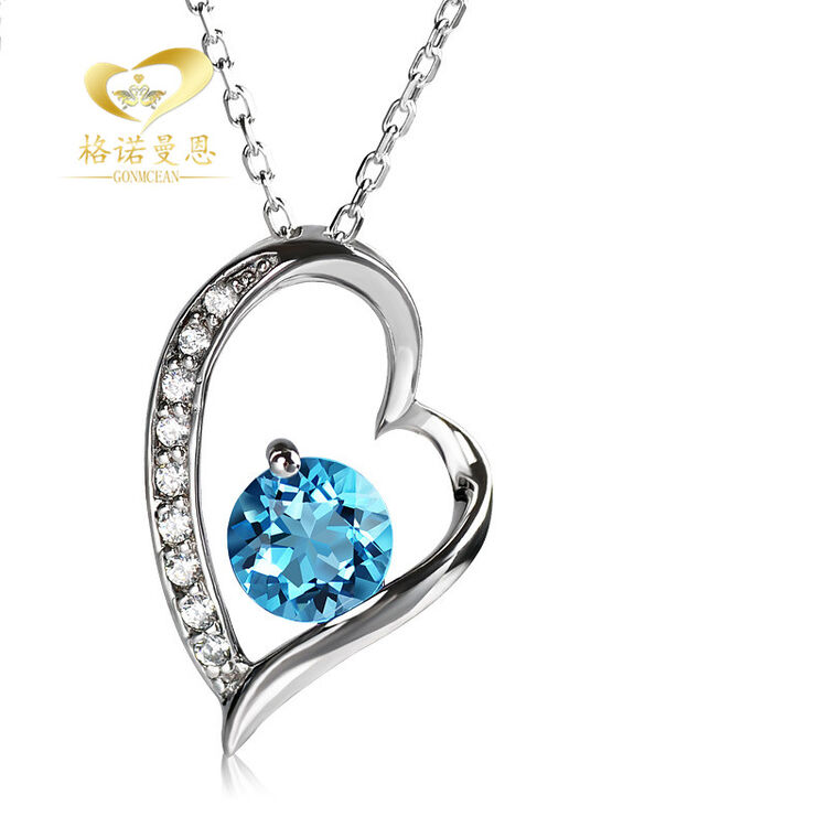 格诺曼恩 s925纯银项链女心形托帕石吊坠女日韩版水晶锁骨链送女友