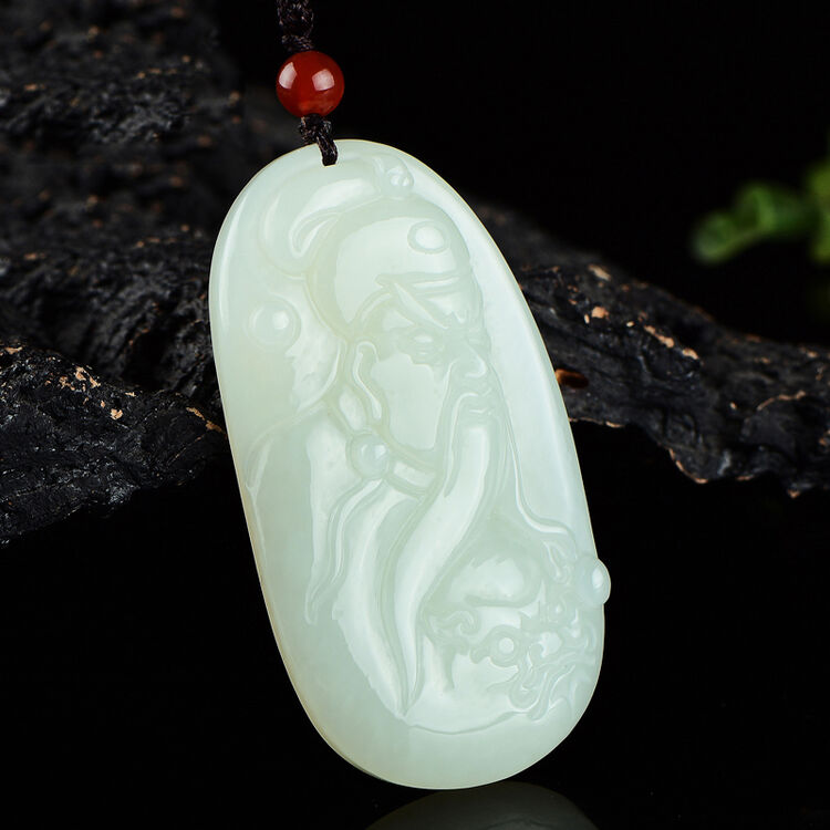 玉关公吊坠男玉佩和田玉关公头像牌子项链天然新疆玉石带证书