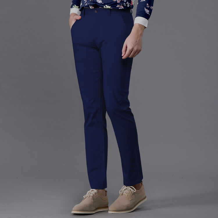 弹力休闲裤 男夏季薄修身直筒商务男装男士长裤休闲裤子 深蓝 38 三尺