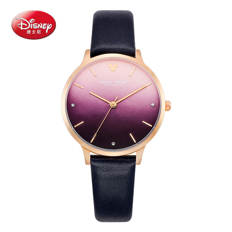 迪士尼(disney)手表女韩版渐变色表盘时尚学生表水钻经典石英表蓝色