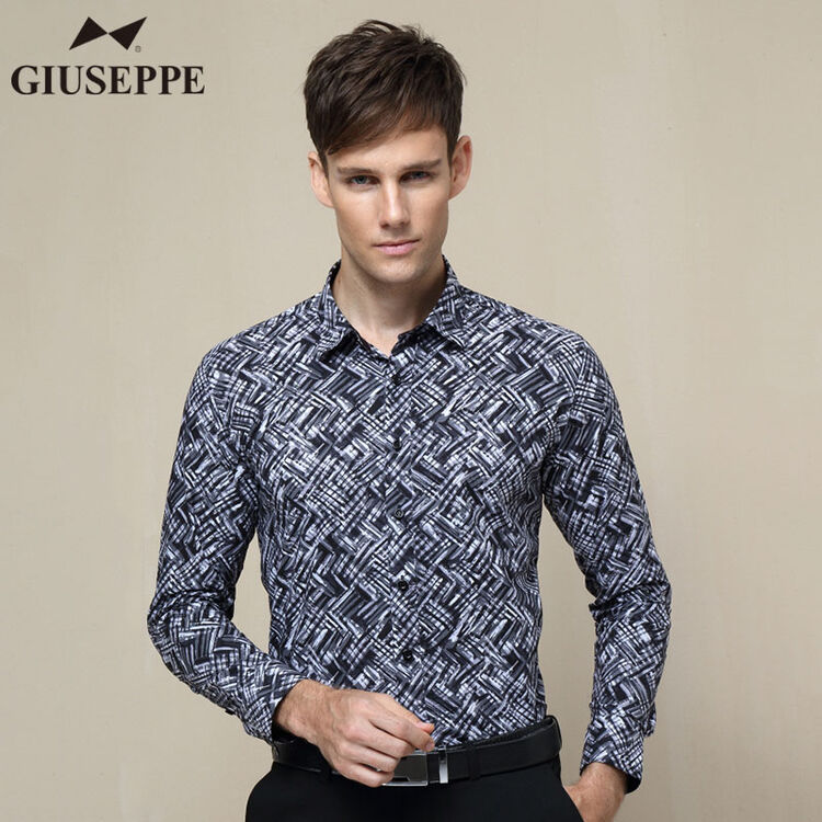 乔治白长袖衬衫男装春季新款纯棉衬衣 灰色条纹 41