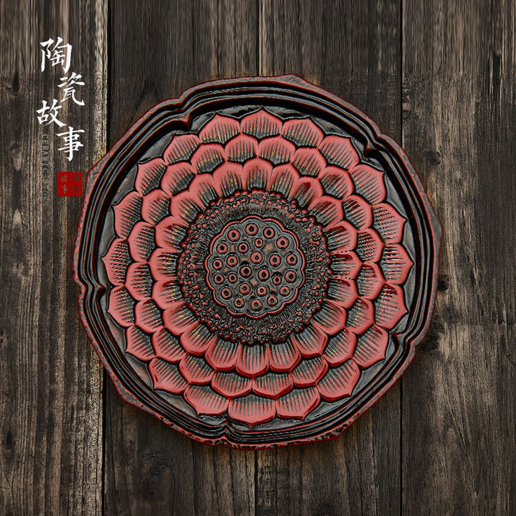 脱胎漆器托盘 茶托小号迷你功夫茶具简约家用干泡台圆形大漆茶盘gs