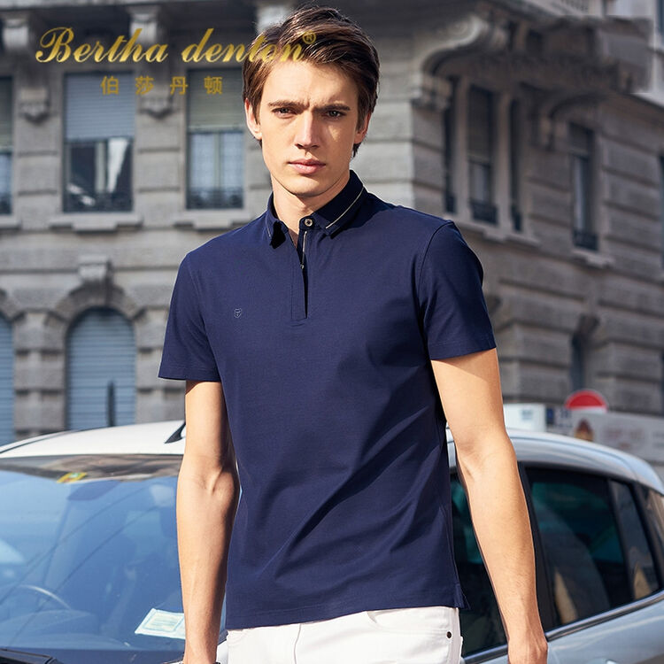 伯莎丹顿短袖t恤2018年春夏新品男商务欧美休闲简约时尚舒适修身上衣