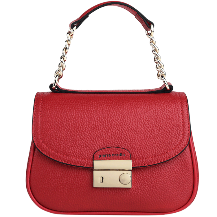 皮尔卡丹女包手提单肩包新款欧美时尚潮流斜跨包包 红色