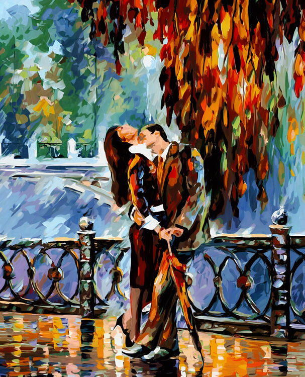 数字油画diy 抽象人物情侣淡彩手绘画 春光乍泄40*50 60*80 吻 竖版