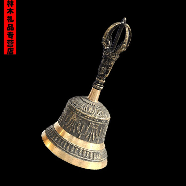 佛教用品密宗道教法器摇铃手摇纯铜铃铛金刚杵做法事工艺摆件 口径7cm