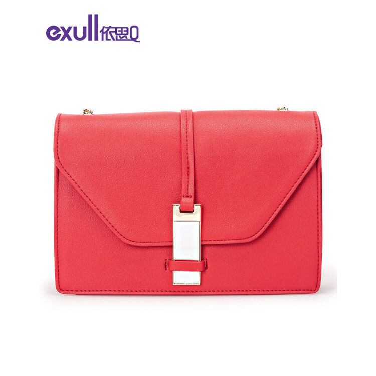 依思qexull 女款红色金属搭扣纯色斜挎包 红色 均码